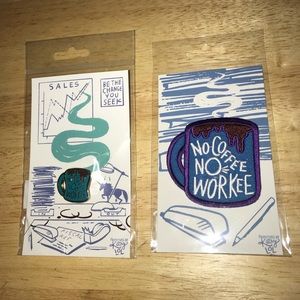 New set of 2, one cloth patch and one enamel pin, in packages. # Coffee